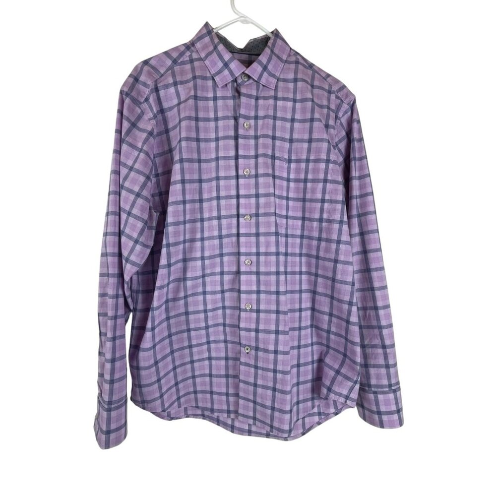 Tommy Bahama Island Zone Plaid Button Shirt Mens Medium Purple Checks Cotton